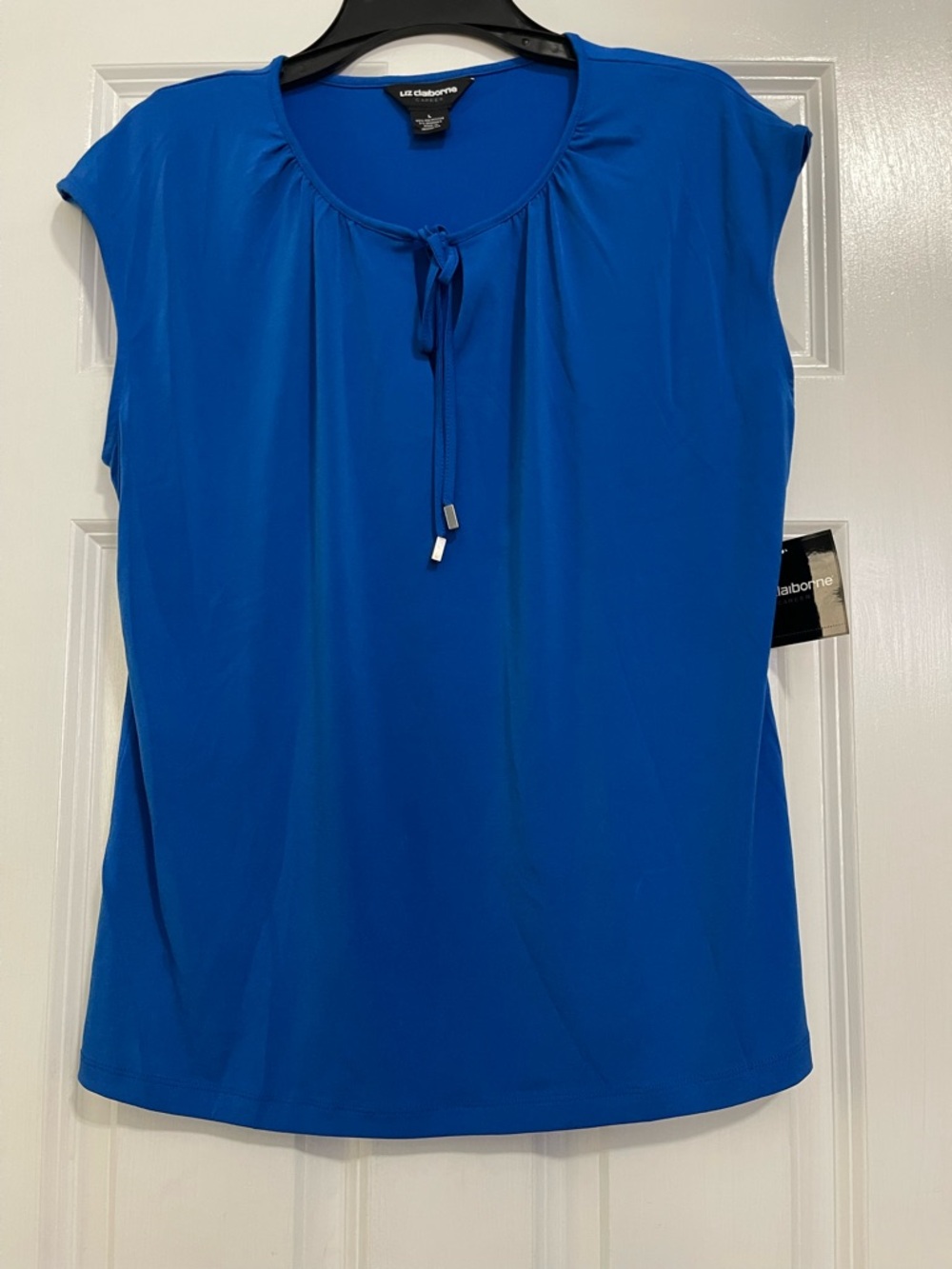 Liz Claiborne Bright Blue Tie-Front Cap Sleeve Top